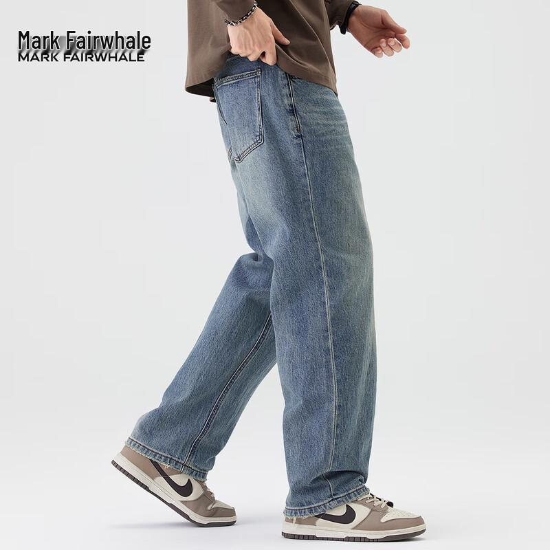 Mark Fairwhale Men's American Style Washed Straight Loose Fit Stretch Jeans