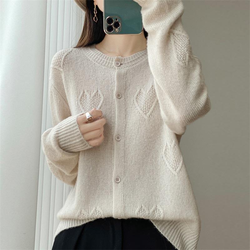 QingHe Cashmere Women's 30% Cashmere Cardigan - Soft & Warm Wool Blend Sweater