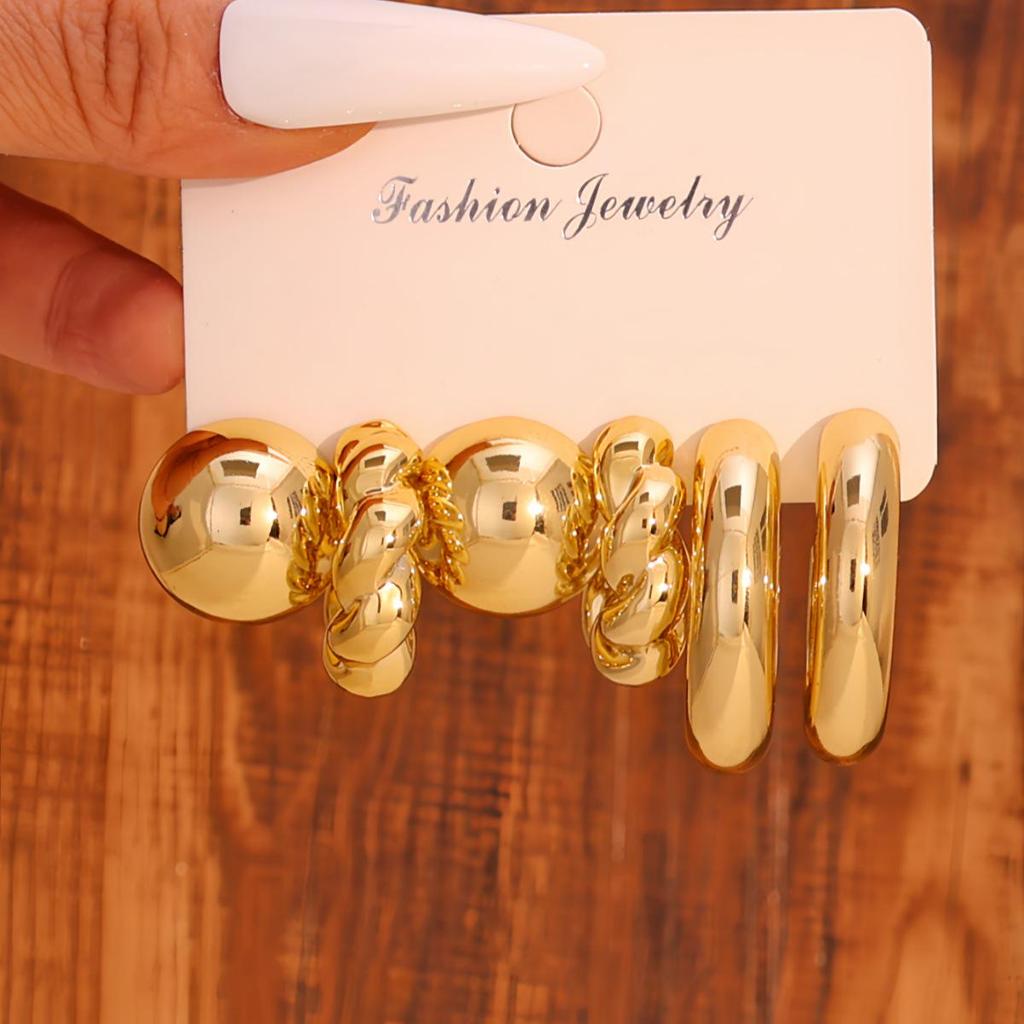 Women's Geometric Gold Teardrop and Twist Earring Set (3-9 Pairs)