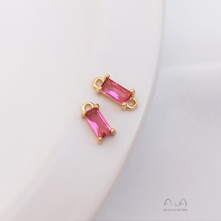 14K Gold Filled Color Preserving Rectangle Zircon Double Pendant, Handmade Charm for DIY Bracelet Jewelry.