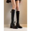 British Skinny Straight High Heel Skinny Boots Women's Versatile Square Head Belt Buckle Temperament Rear Zipper Boots