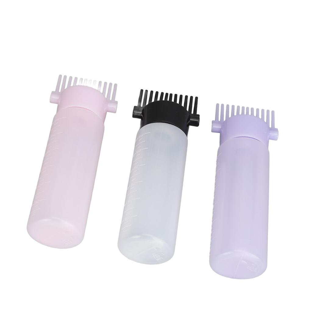 3 Colors Hair Coloring Oiling Bottle Root Comb Applicator Bottle with Graduated Scale for Beauty Salon