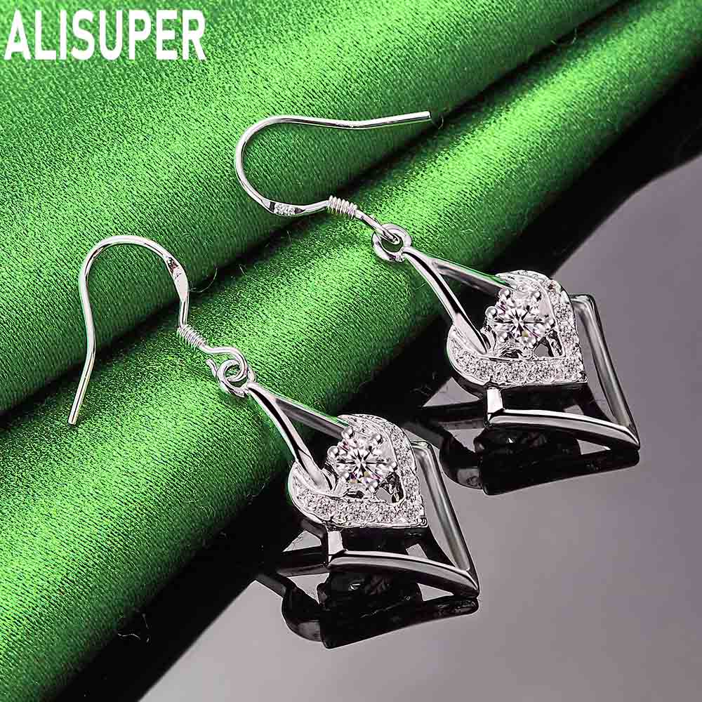 Cercei perforați în formă de inimă din argint 925 cu zirconiu AAA, bijuterii de nuntă cu farmec la modă