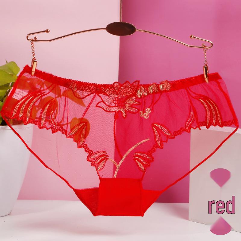 Plus Size Women's Sexy Lace Mesh Embroidered Triangle Panties