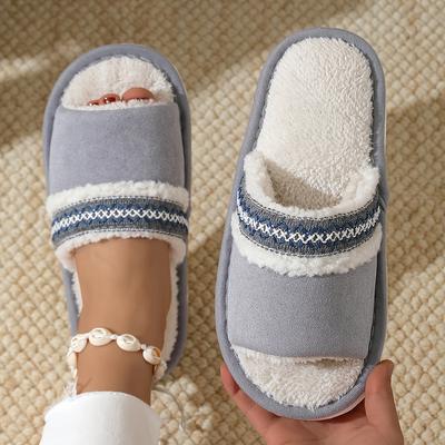 Autumn and Winter Women's Casual and Comfortable Slipper Home Plush Lace Fashion Slides