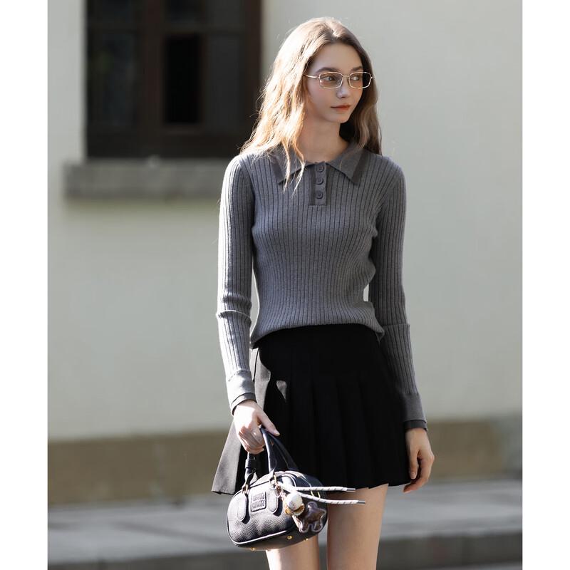 Женский вязаный топ TonLion с воротником-поло и цветовыми блоками M