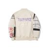 X Pleasures Co-Branded Letter Pattern Print Color Block Dropped Shoulder Sleeve Baseball Collar Jacket Men Jacket Oatmeal-Gray AJDT753-2