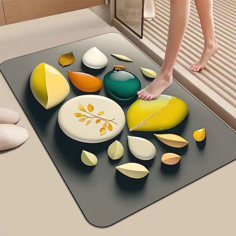 Glow Stone Pattern Floor Door Mat Water Absorbing Bathroom Door Mat, Diatomaceous Mud Kitchen Rug Quick Drying Non Slip Carpet