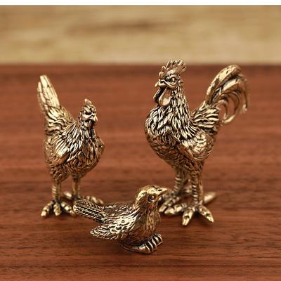 Brass Rooster Figurine - Intricate Golden Animal Brass Home Decor Office Gift Detailed Feathers Comb Table Ornament Tea Pet