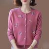 Autumn Winter Women's Wool Cardigan Round Neck Embroidered Knitted Jacket Cardigan Top