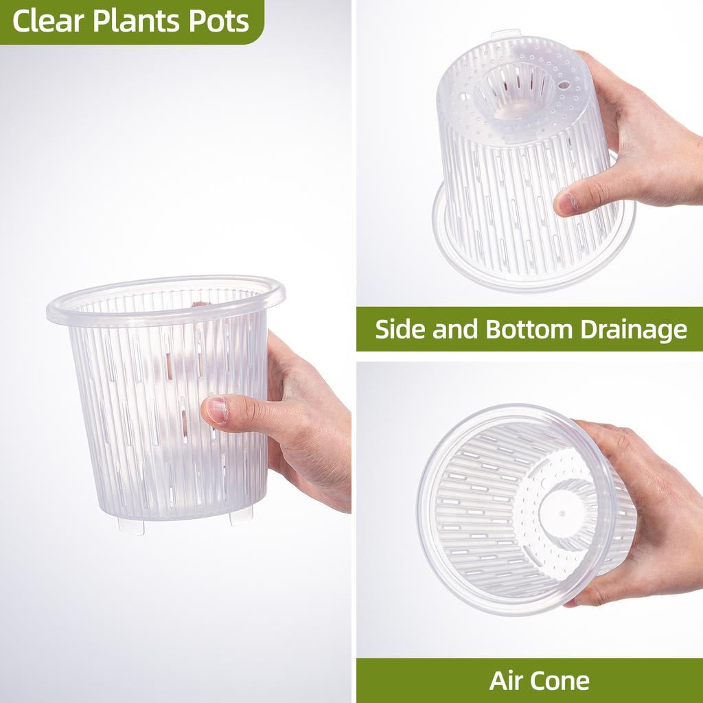 Meshpot Clear Plastic Orchid Pots For Flower Breathable Basin Orchid Planters Root Control Orchid Transparent Desktop Pot