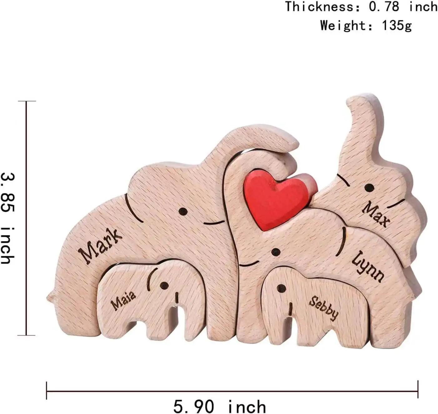 Aanpasbare Naam Houten Olifant Puzzel Beeld Familie Figurine, Ideaal Vaderdag/Moederdag Cadeau voor Huisdecoratie & Souvenirs