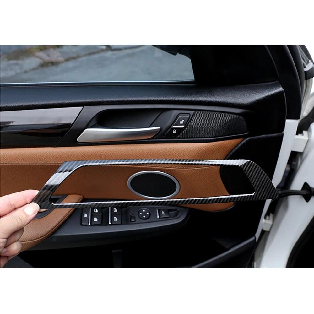 4PCS Carbon Fiber Car Interior Door Handle Cover Trim Bowl Sticker ABS Decoration Auto Accessories For BMW X3 F25 X4 F26 2011-17