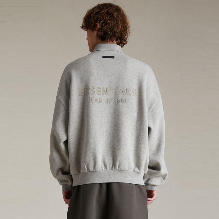 Fear of God Essentials Long-Sleeve Polo Dark Heather Oatmeal Men Tops Grey 192SP244393F