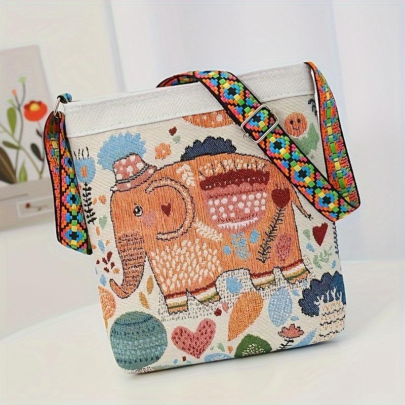 Classic Textured Elephant Pattern Shoulder Bag, Crossbody Bag For Women