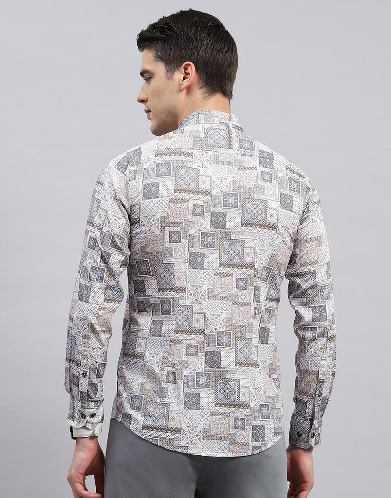 MONTE CARLO Mens Brown Printed Collared Neck Full Sleeve Slim Fit Shirt