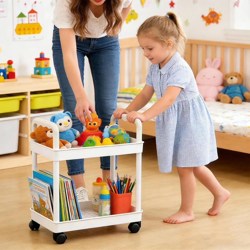 Storage Cart 2 Tier Mobile Shelf with Wheels Craft Cart for Home Kitchen Bathroom Pantry Laundry Garage Workplace Dorm