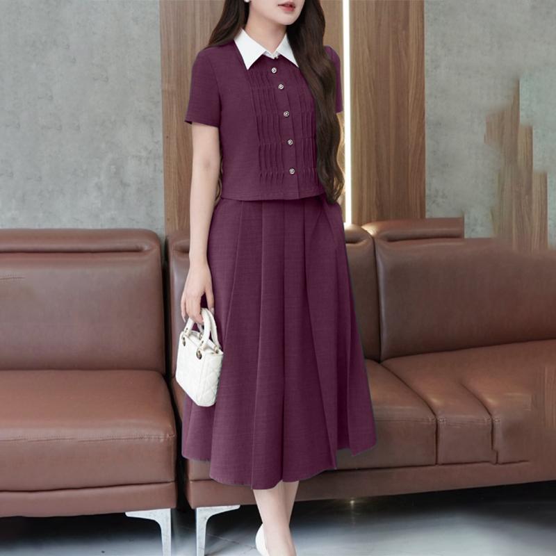 ZANZEA Women Short Sleeve Blouse and Long Skirts Casual Two Piece Suit Sets