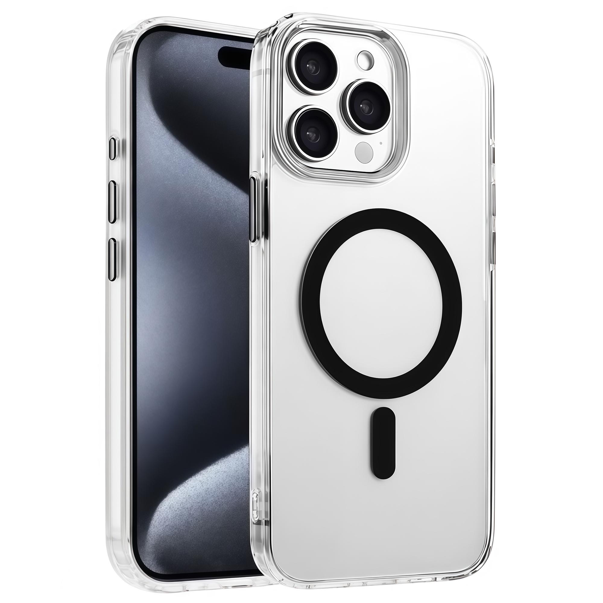 

For iPhone 15 Pro Case Compatible with MagSafe Clear PC+TPU Sealed Magnetic Phone Cover Black