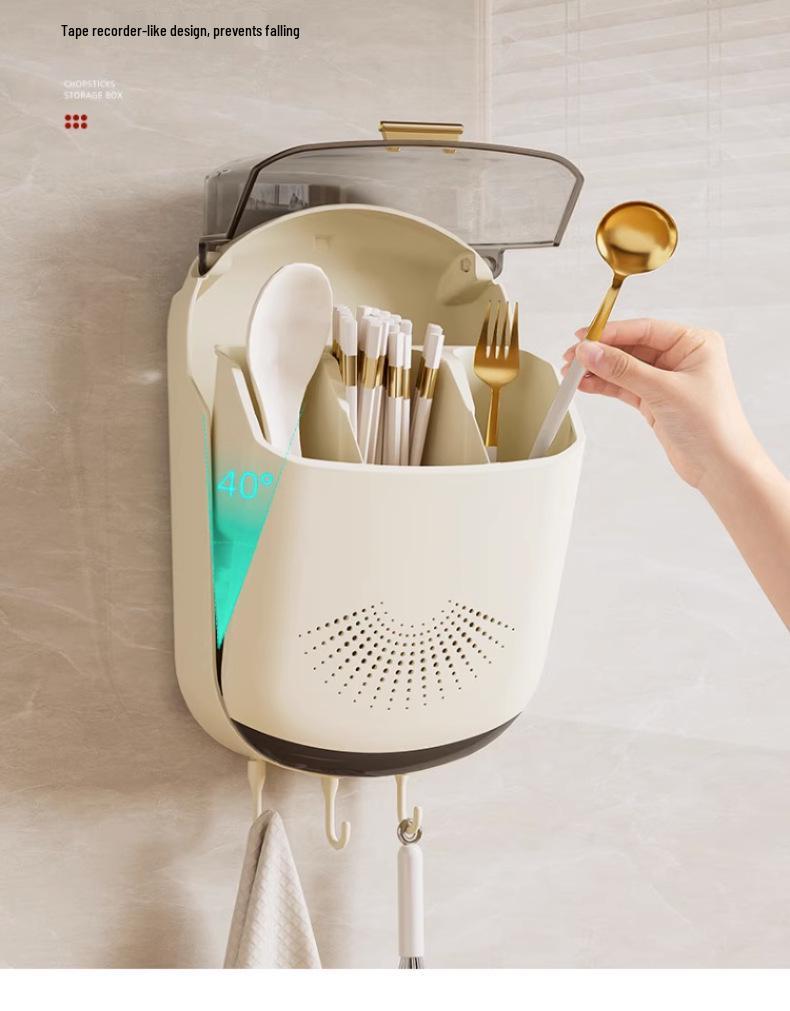 Wandmontierter Klappdeckel-Stäbchen- & Utensilienhalter