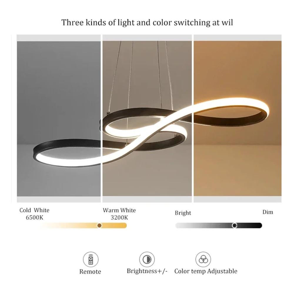 Modern LED Chandelier, Nordic Pendant Light with Golden Decor, Black White Minimalist Lighting for Living Room Dining Room