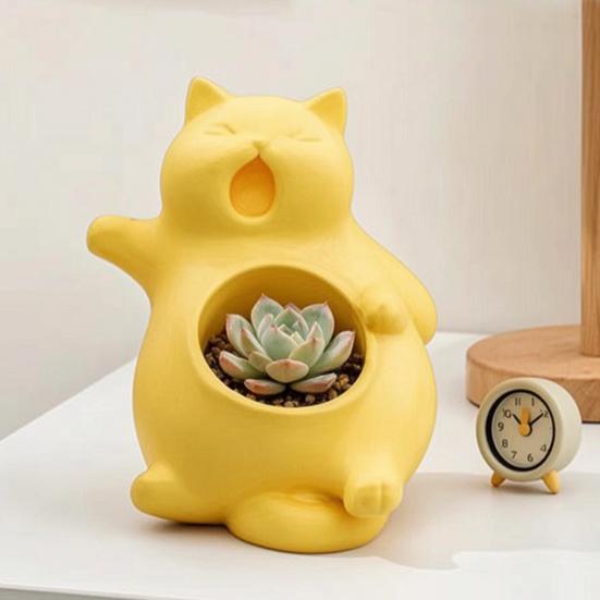 Flowerpot Yawning Cat Shape Integrated Molding Plant Pot Indoor Gardening Plant Holder Home Office Garden Healing Decor