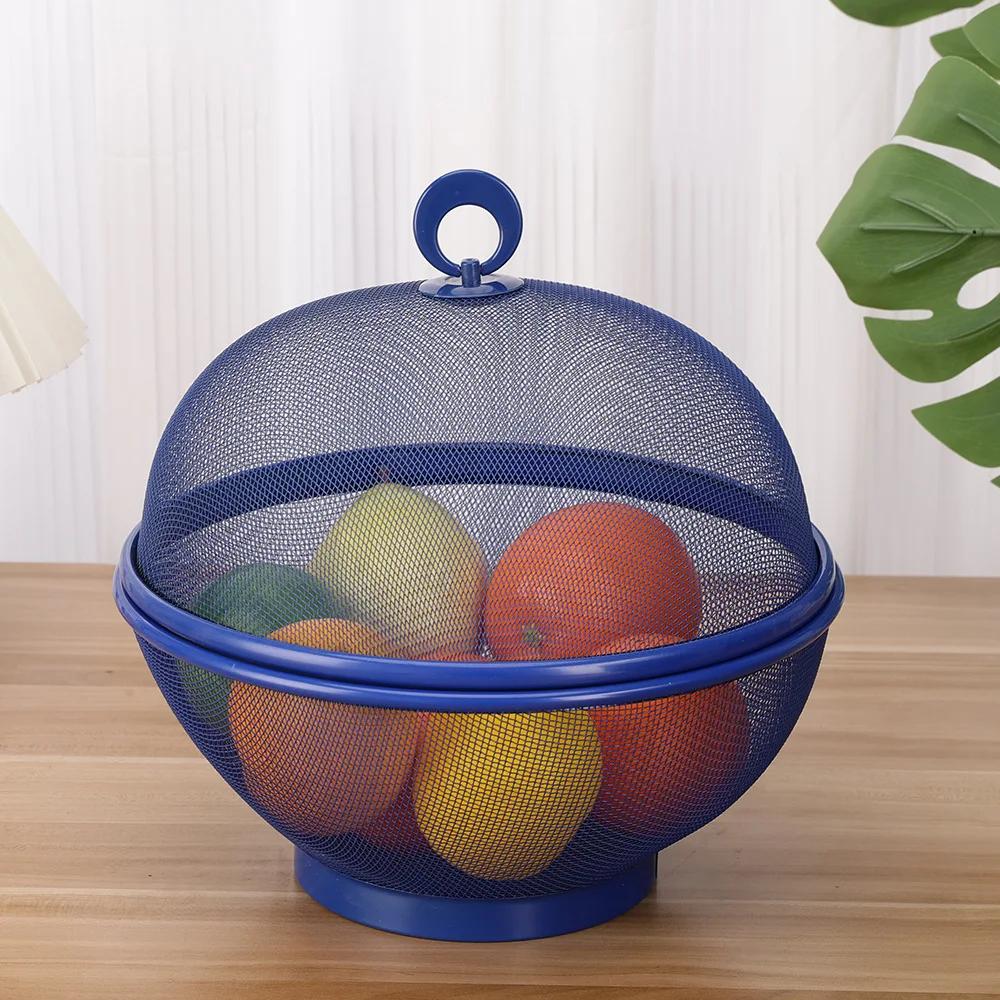 

Mesh Fruit Basket with Lid Large Capacity Food Grade Prevent Fly Stainless Steel Kitchen Drain Basket Vegetables Fruit Holder синій