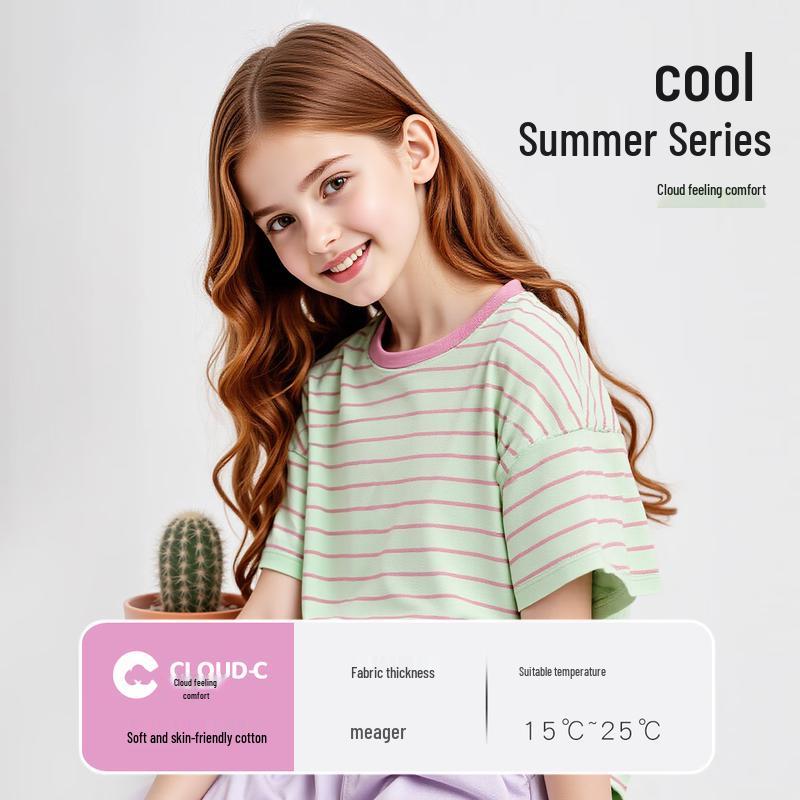 Disney Girls' Summer Quick-Dry Striped T-Shirt