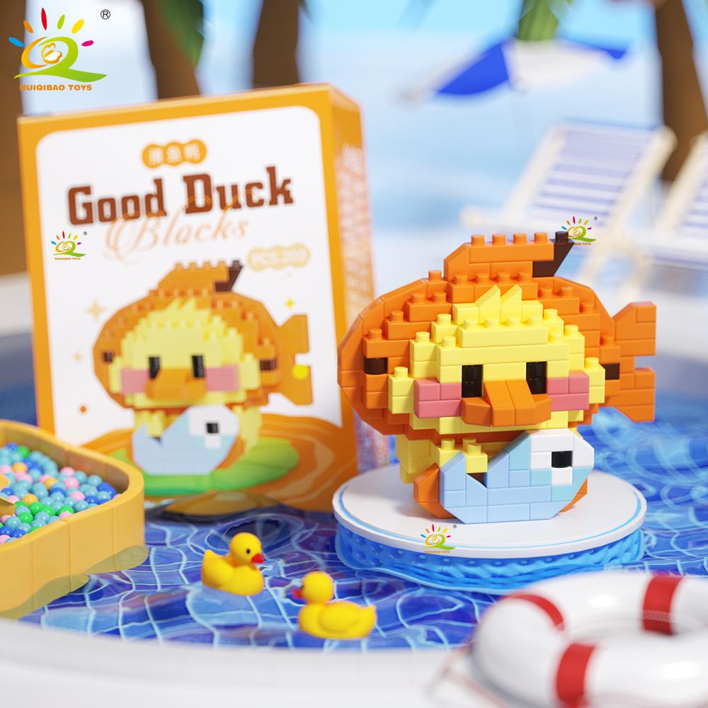 Mini Cute Duck Cosplay Dress Animal Micro Building Block 3D Diamond Model Brick DIY City Construction Toys for Children