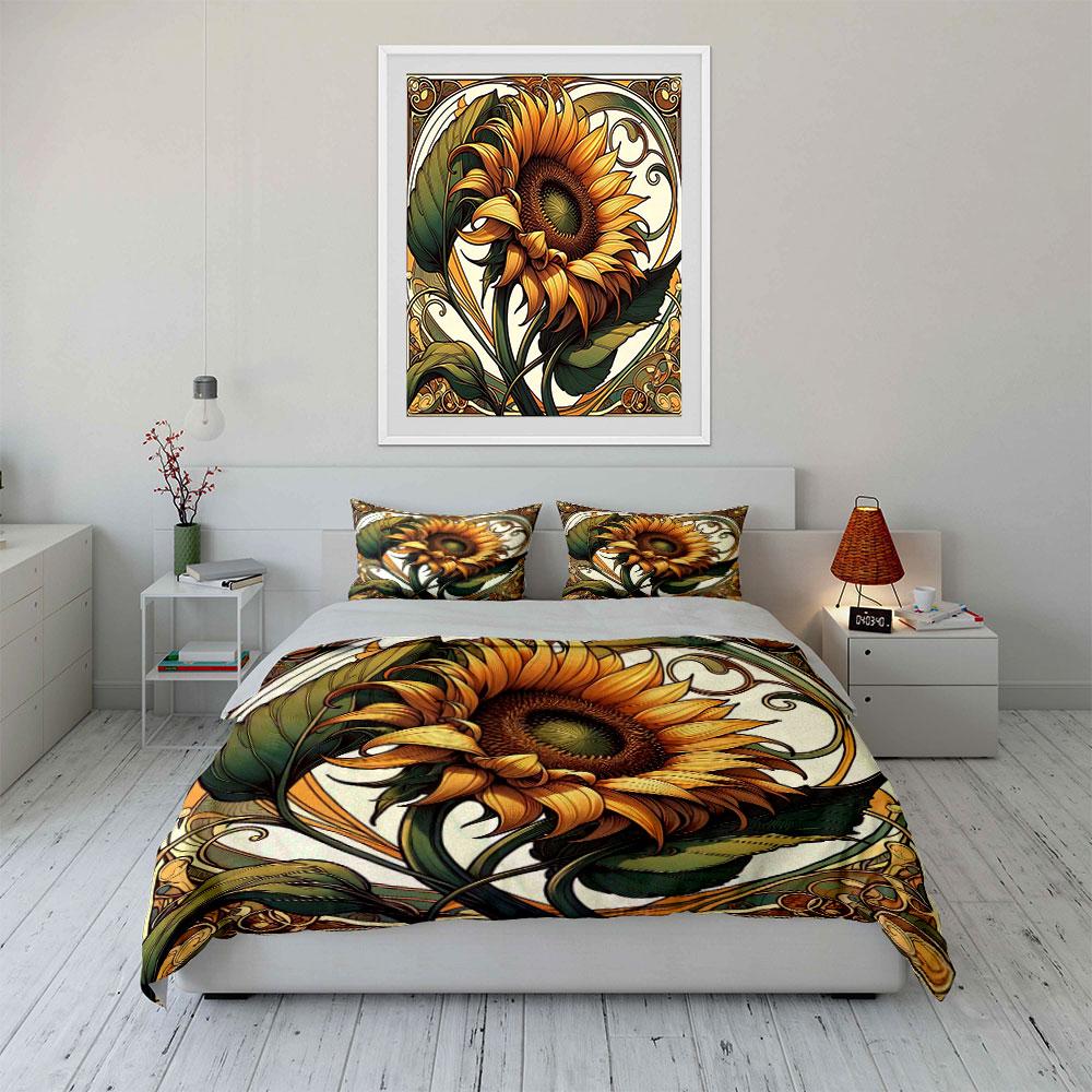 Sunflower Art Decorative Set Soft Comfortable Duvet Cover Bedding Set Included 1*Duvet Cover & 2*Pillowcases, Gift