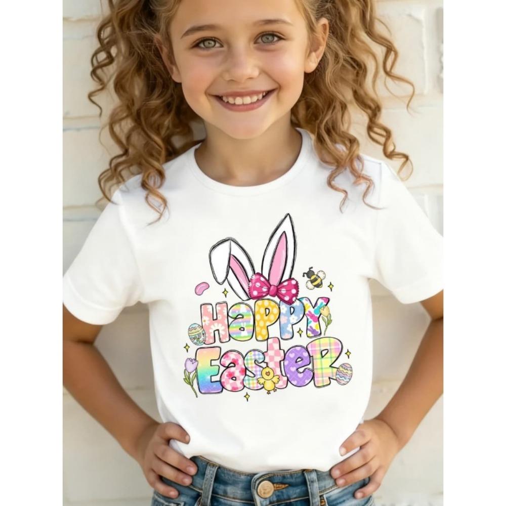 Pure Cotton Children's T-shirt 2026 Summer New Easter Themed Cartoon Printed Casual Parent-child Outfit for Boys and Girls