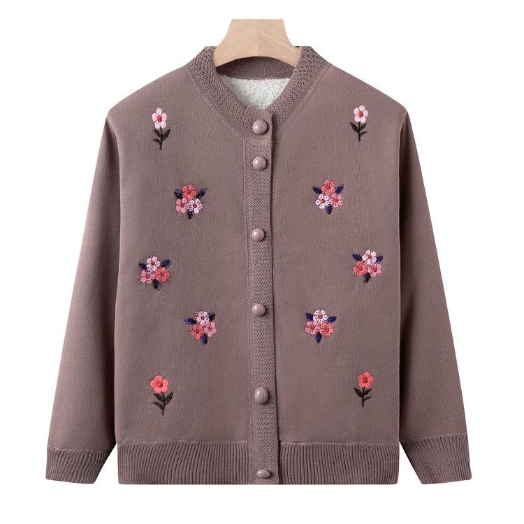 Grandma Autumn and Winter Clothes Mother Fleece Cardigan Old Lady Thermal Top Jacket