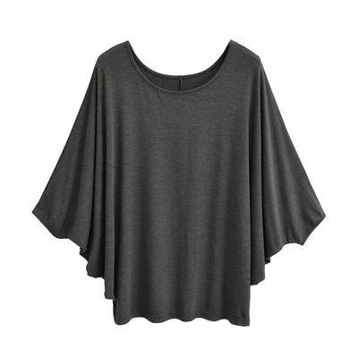 Damen Sommer Übergröße Fledermausärmel O-Ausschnitt Einfarbig T-Shirt Langarm Oberteile Locker Lässige Blusen Schwarz Grau Rosa
