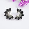 Turquoise Crescent Moon Stud Earrings: 925 Sterling Silver Bohemian Jewelry
