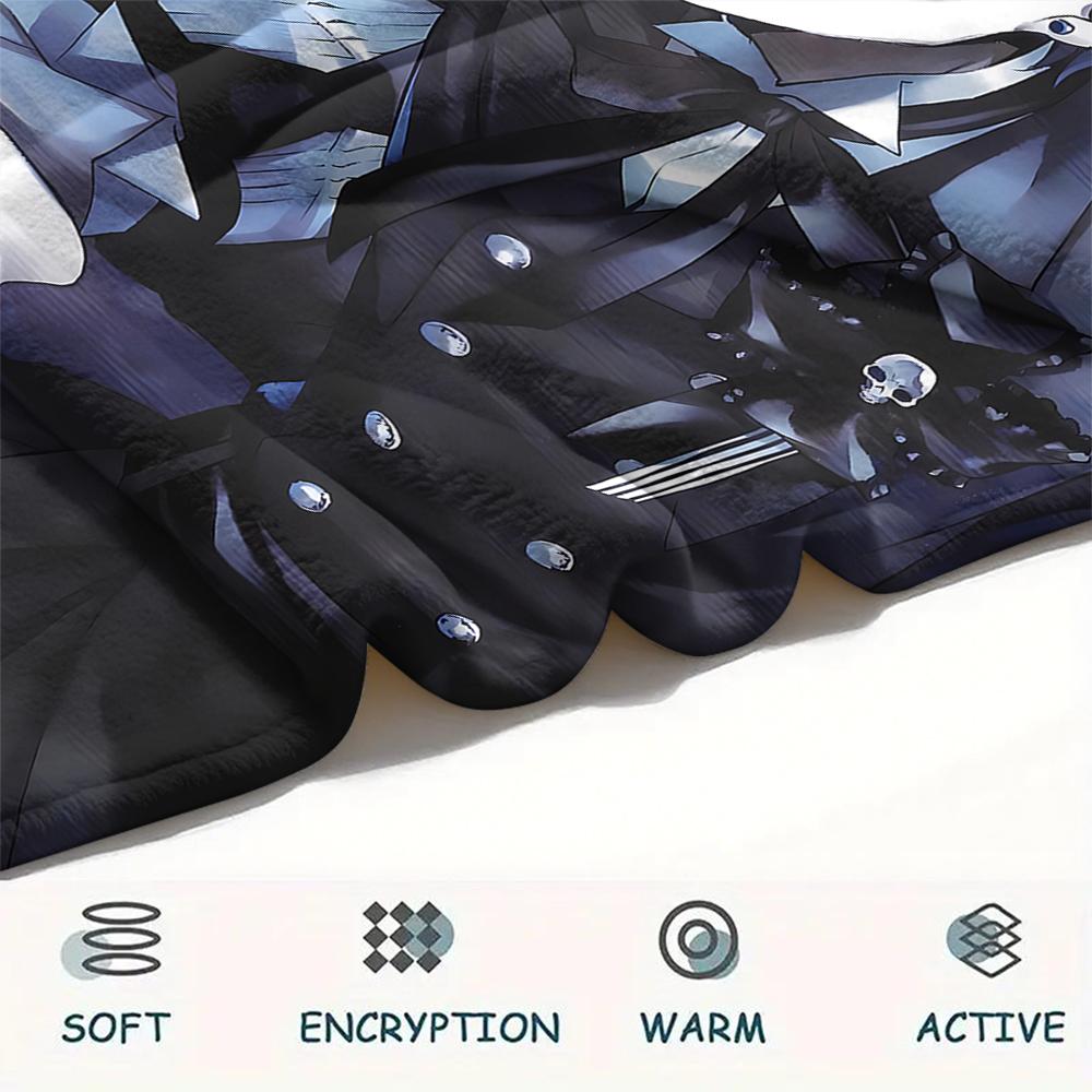 1PC Black Butler Print Flannel Blanket, High quality All Seasons, Home Decor, Warmth and Comfort, Perfect for Christmas Gifts