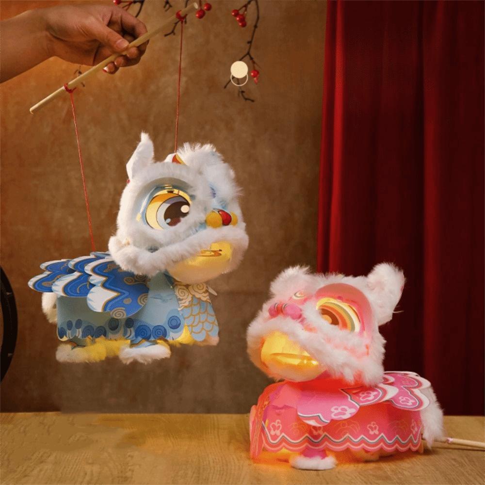 Handmade Lion Dance Lantern Year of The Horse Chinese Style DIY Material Package Traditional Portable Ancient Luminous Lantern