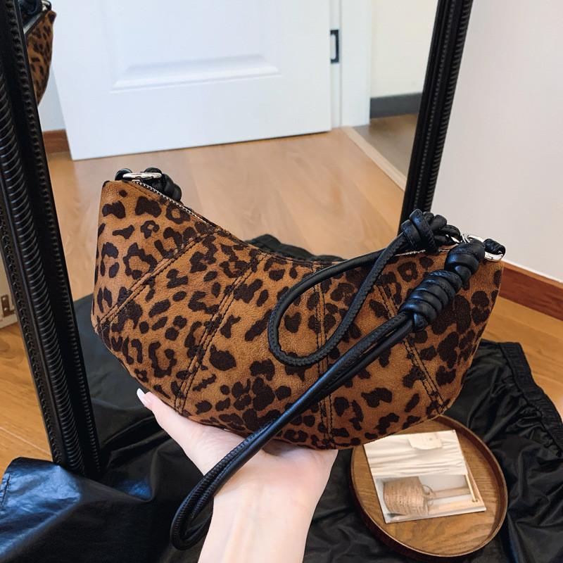 Ielgy Retro Leopard Print Trendy Bag Fashion Cross-body Croissant Dumpling Bag