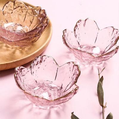 Creative Gold Inlay Glass Sakura Disc Japanese Small Sauce Bowl Nordic Style Flower Candle Holder Wedding Table