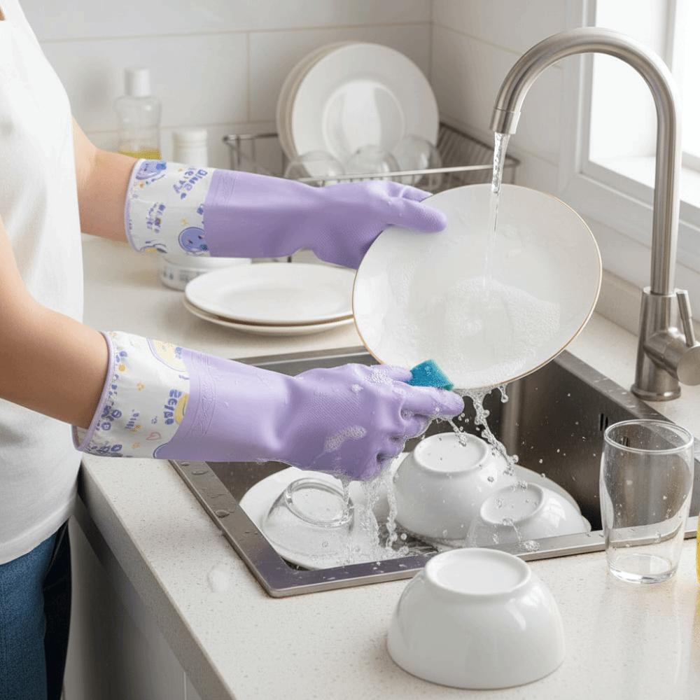 Waterproof Dishwashing Gloves Fleece Lined Scrubbing Gloves Winter Gloves  Outdoor Cleaning