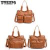WTEMPO Retro sepraná kožená kabelka Módní Velkokapacitní vícekapsová Tote Bag Women