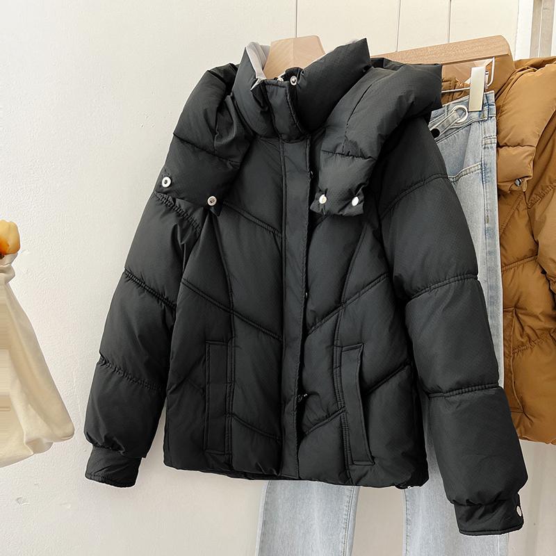 

Зимнее пальто свободного покроя из хлопка в корейском стиле с капюшоном для женщин L чёрный