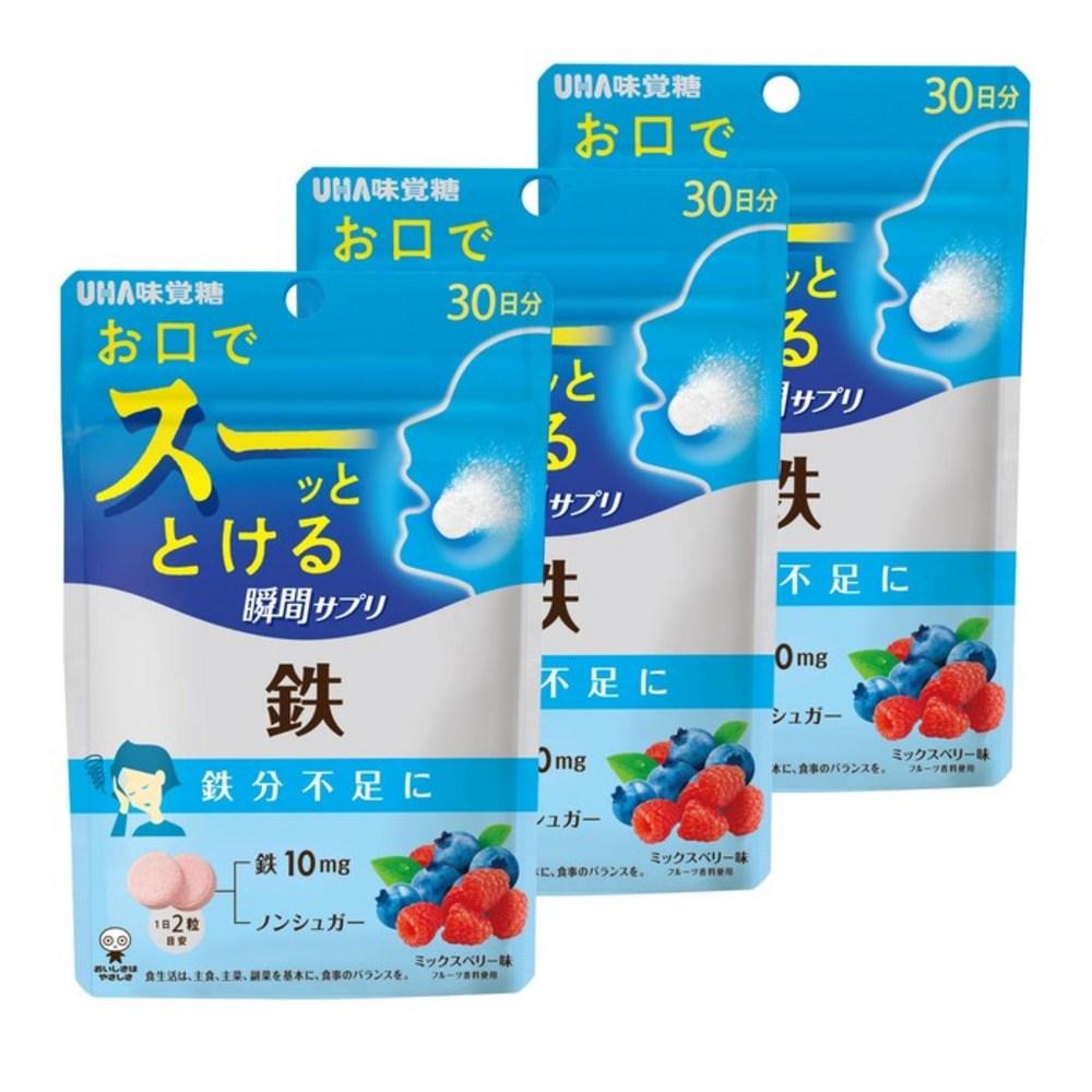 UHA Mikakdang UHA Instant Iron Supplement 30-Day Supply 60 Tablets 2 Tablets Daily Mixed Berry Flavor 3 pcs 1 pcs