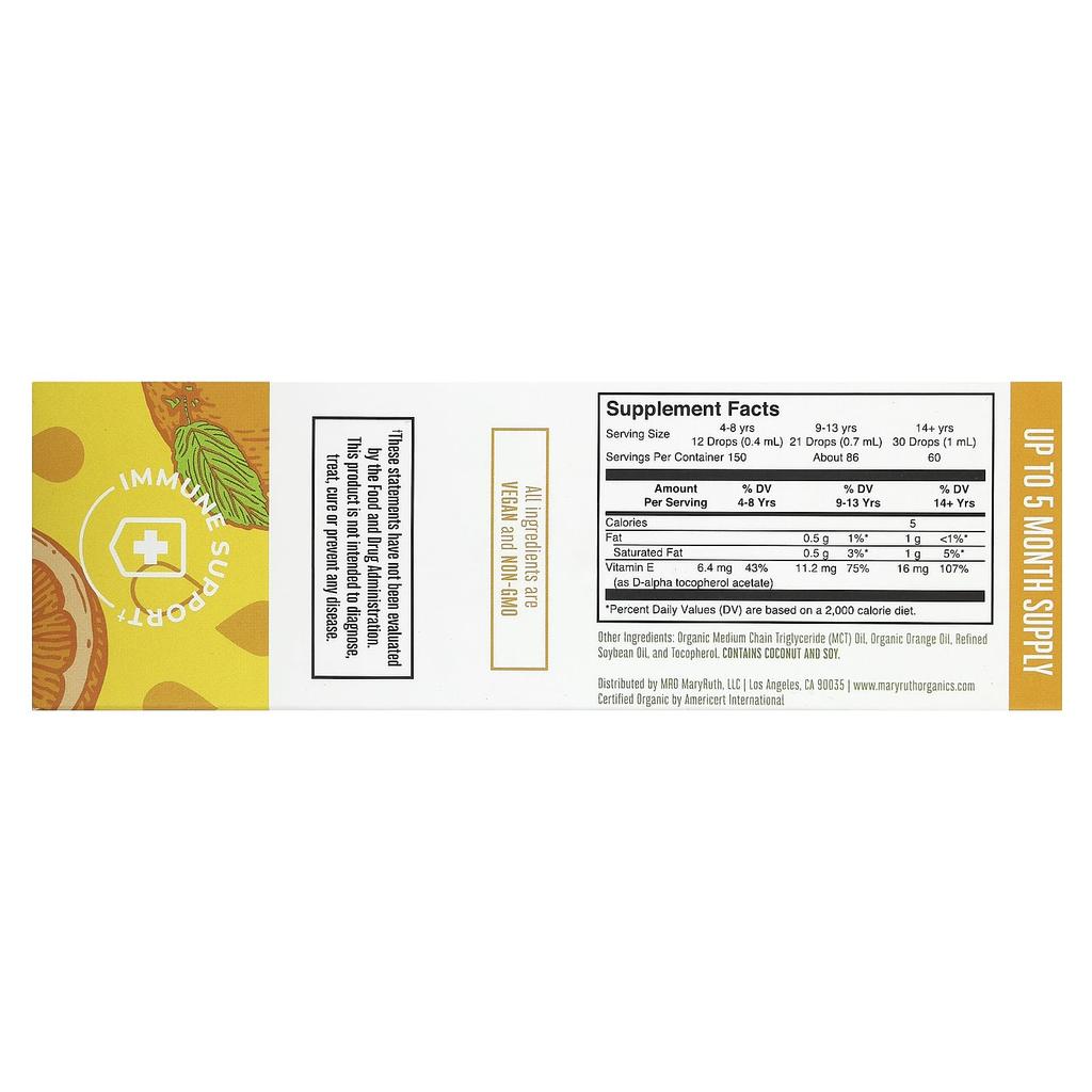 MaryRuth's Organic Vitamin E Liquid Drops, Orange, 2 Fl Oz (60 Ml)
