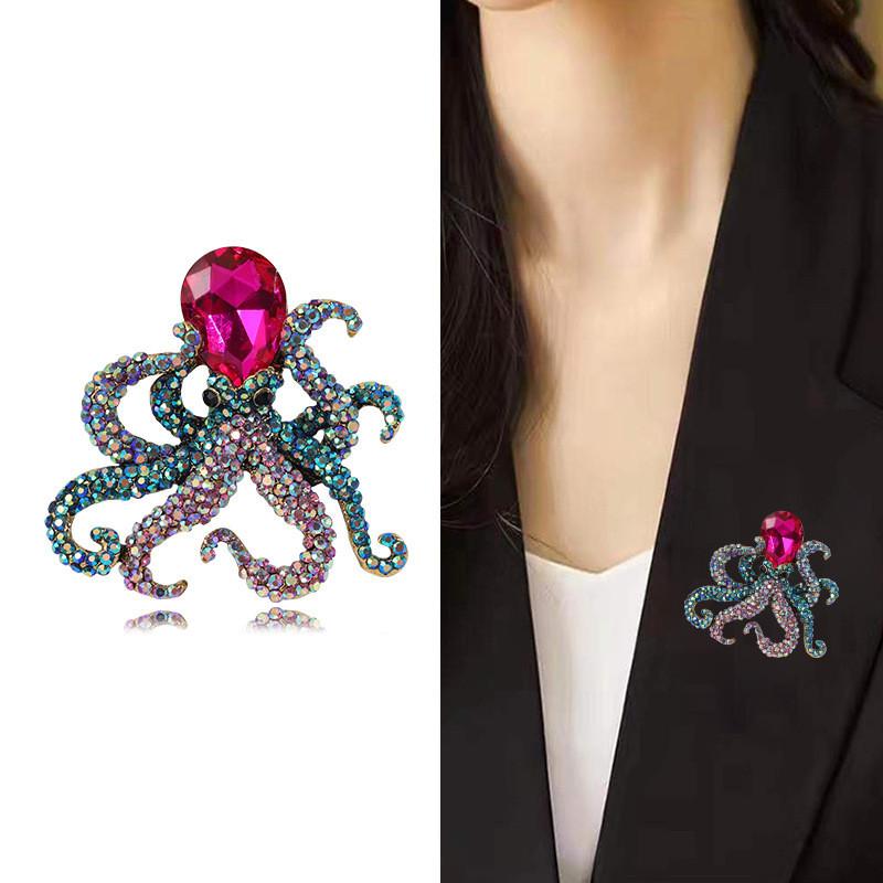 Alloy Octopus Brooch Pin With Water Drip Craft For Women Fashion Accessories