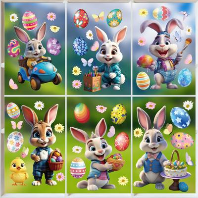 Easter Static Cling Stickers Cartoon Eggs Bunnies for Window Wall Decor Home Holiday Decoration