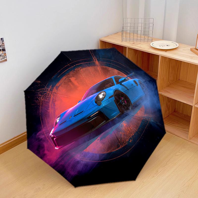 1 PC Automatic Folding Umbrella - Blue Car Pattern, Portable & Foldable Design with 8 Ribs, Christmas Birthday Gifts
