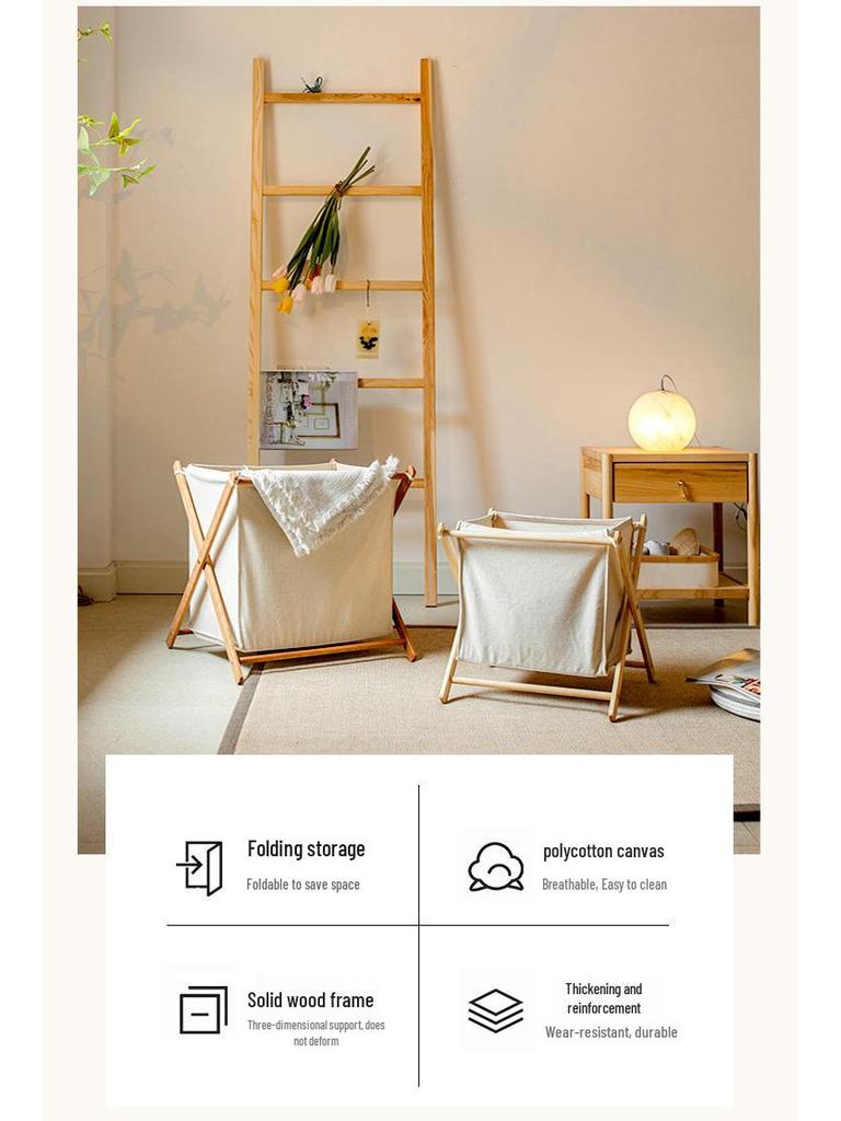 Solid Wood Foldable Laundry Basket for Bedroom and Bathroom Storage