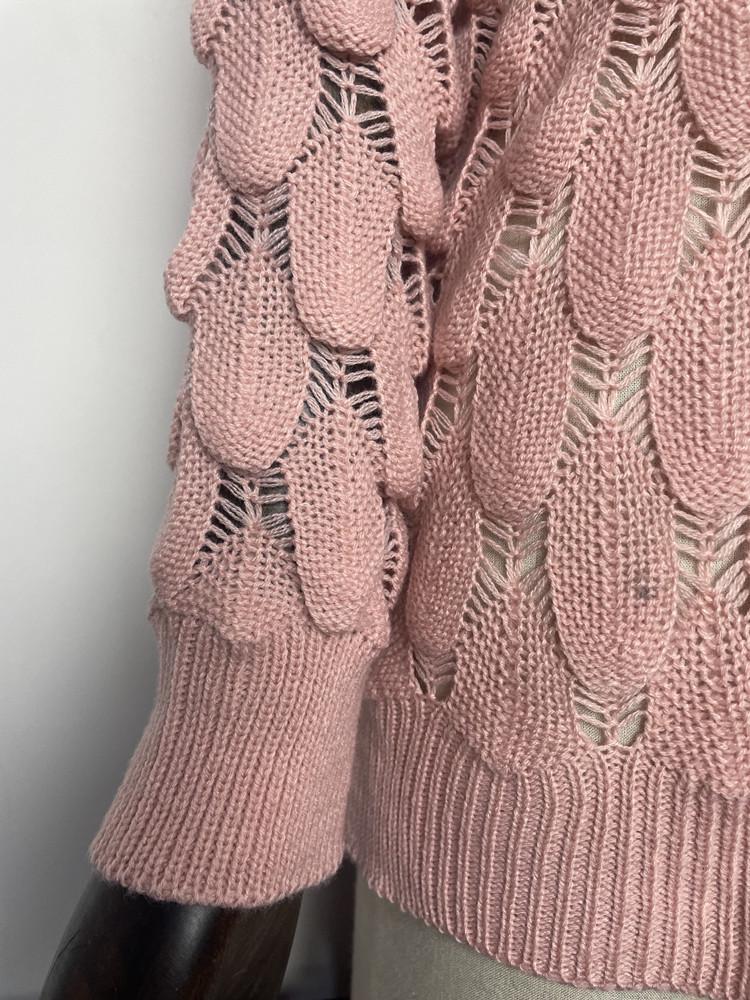 European & American Winter V-neck Hollow Feather Knit Sweater for Women