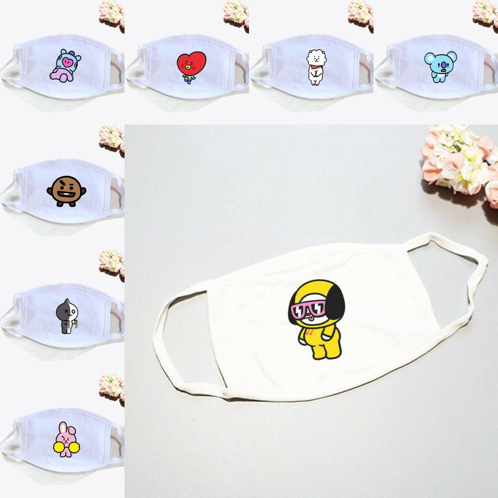 Kpop Bts Atmungsaktive Baumwollmischung Gesichtsmaske Mit Cartoon-Druck Für Täglichen Sonnenschutz