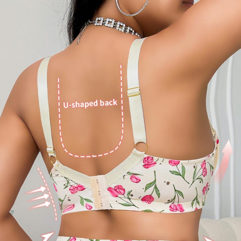 Printed Lace Bra Semi-transparent Sexy U-back Plus-size Underwear